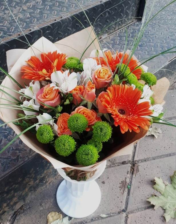 Букет цветов из: Герберы, Хризантемы, Альстромерии и Розы в Паниково