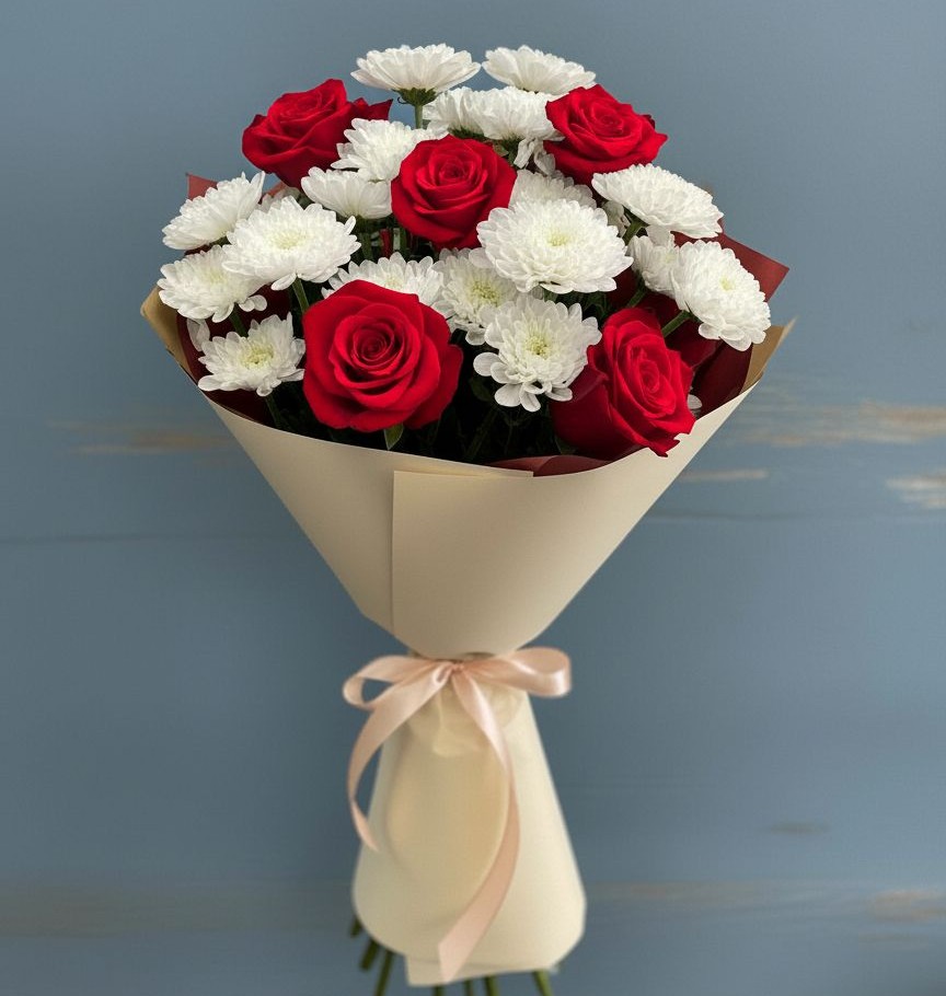 Букет цветов из: Розы и Хризантемы в Паниково