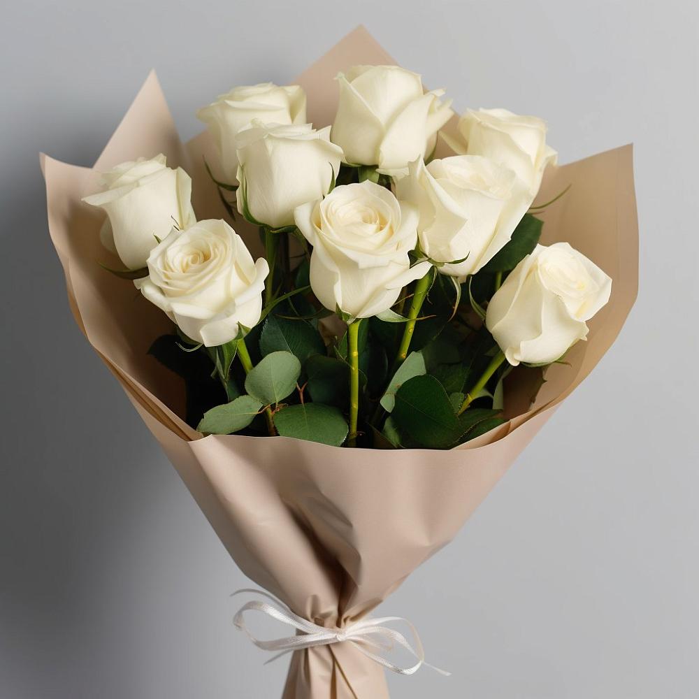 Букет 9 Белых роз Эдлесс Лав в Паниково