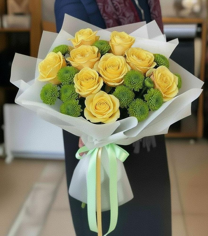 Букет цветов из: Хризантемы и Розы в Паниково