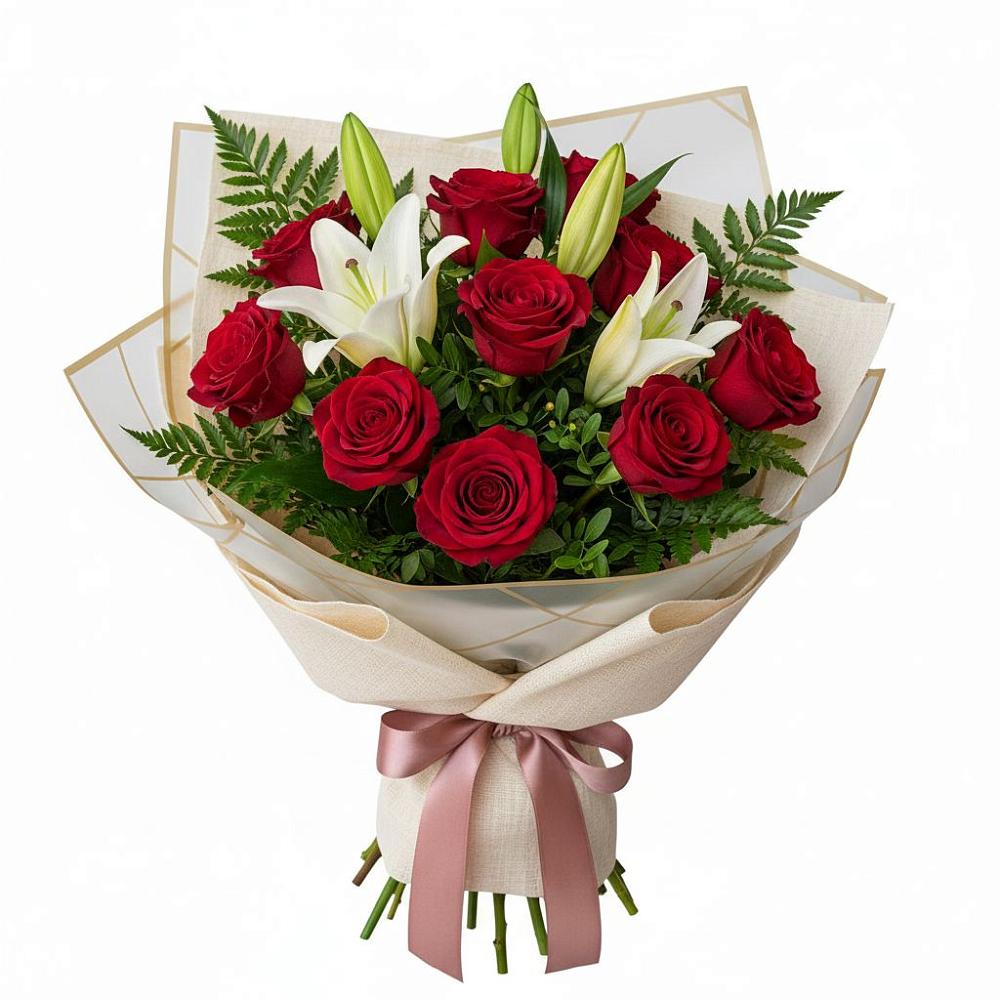 Букет цветов из: Лилии и Розы в Паниково