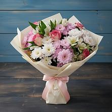 Букет цветов из:  Хризантемы, Альстромерии и Розы в Паниково