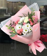 Букет цветов из:  Розы, Лизиантусы и Хризантемы в Паниково
