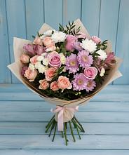 Букет цветов из:  Хризантемы, Розы и Альстромерии в Паниково