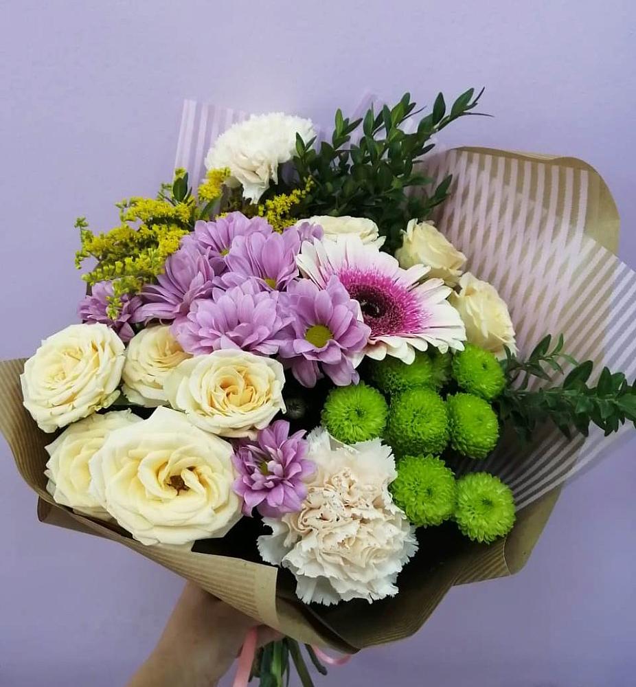 Букет цветов из: Хризантемы, Розы, Гвоздики и Герберы в Паниково