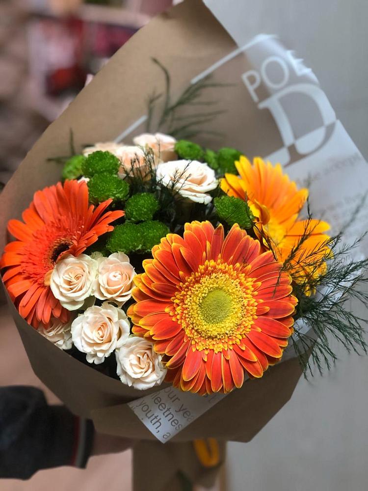 Букет цветов из: Герберы, Хризантемы и Розы в Паниково